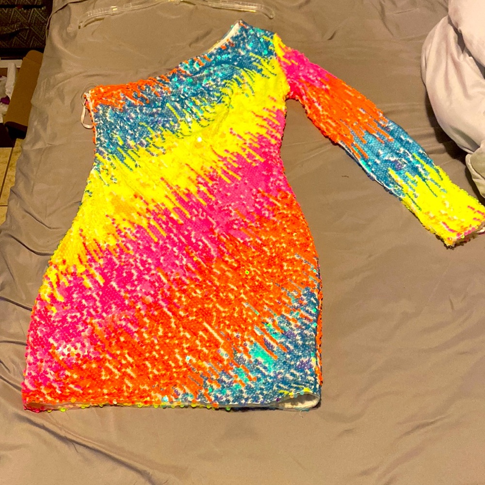 Colorful Sequin One Shoulder Dress